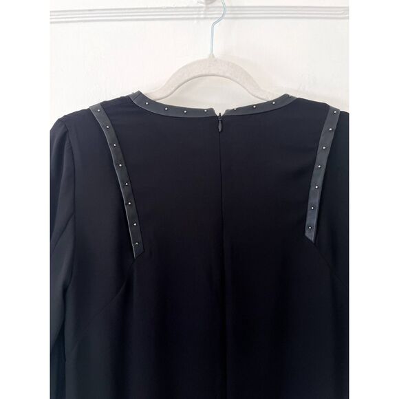 Womens The Kooples Sport Crepe Fake Leather Stud Black Long Sleeve Dress Medium - Picture 4 of 6